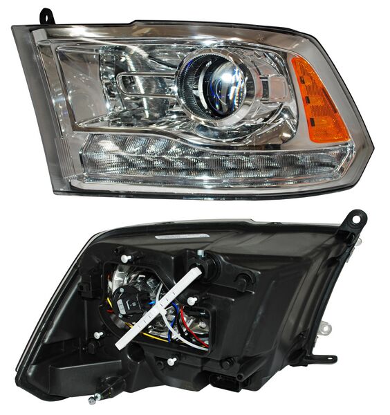 FARO DODGE PU 16-19 FONDO CROMADO C/LUZ DE DIA TYC CCCC. IZQ